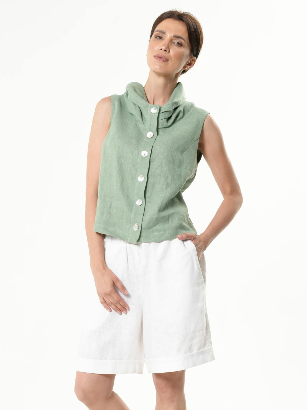 Thumbnail preview #7 for  Buttoned Sleeveless Linen Top