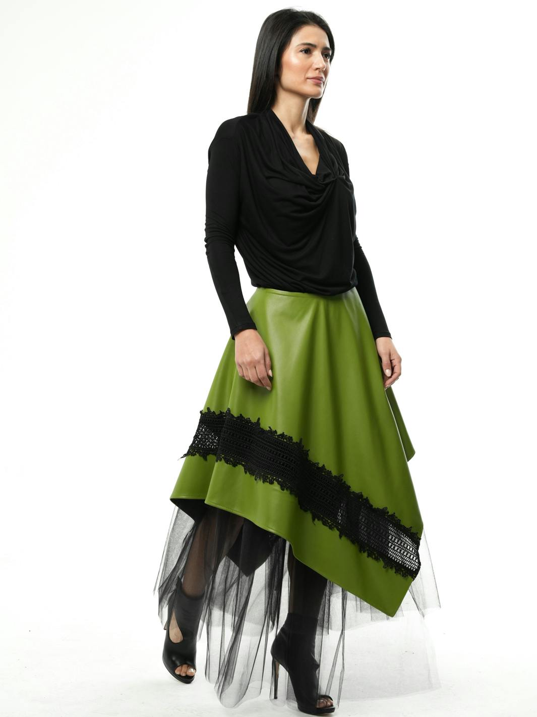 Thumbnail preview #11 for Vegan Leather Skirt With Tulle and Lace 