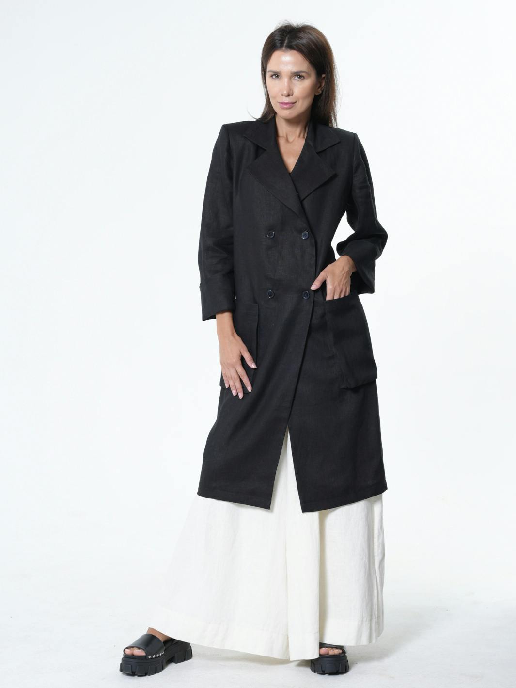 Long Black Linen Blazer, a product by METAMORPHOZA