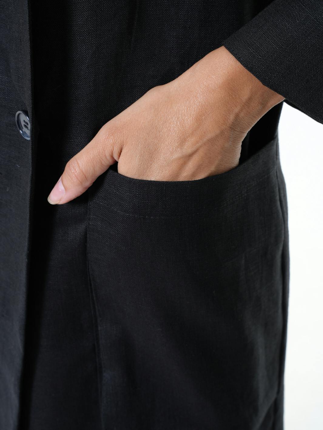 Thumbnail preview #7 for Long Black Linen Blazer