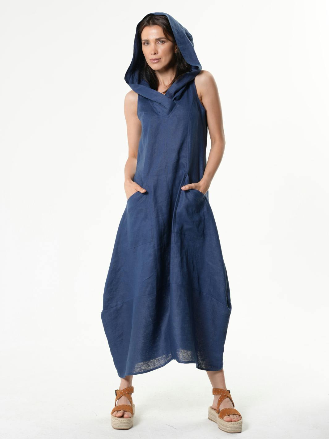 Long Linen Hooded Dress, a product by METAMORPHOZA