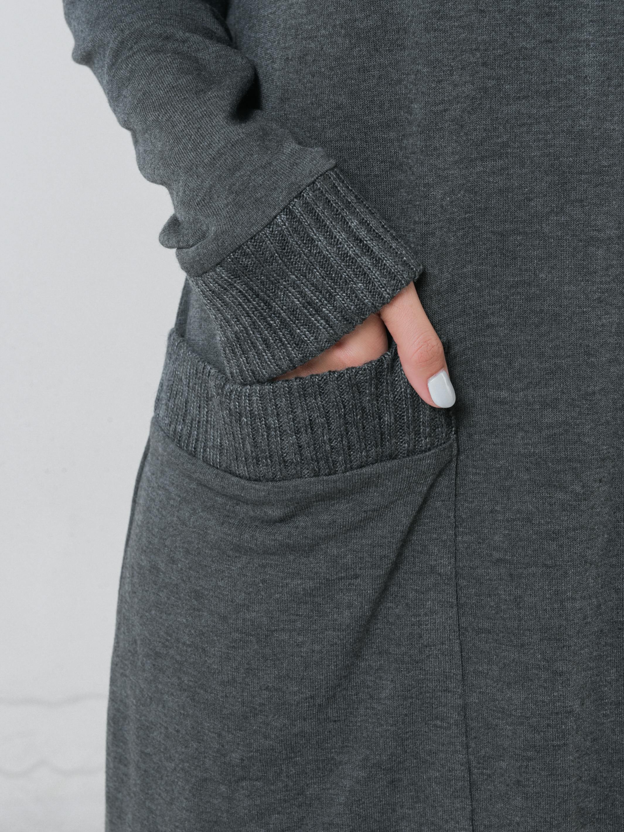 Thumbnail preview #6 for Knitted Long Sleeve Hooded Dress In Dark Gray