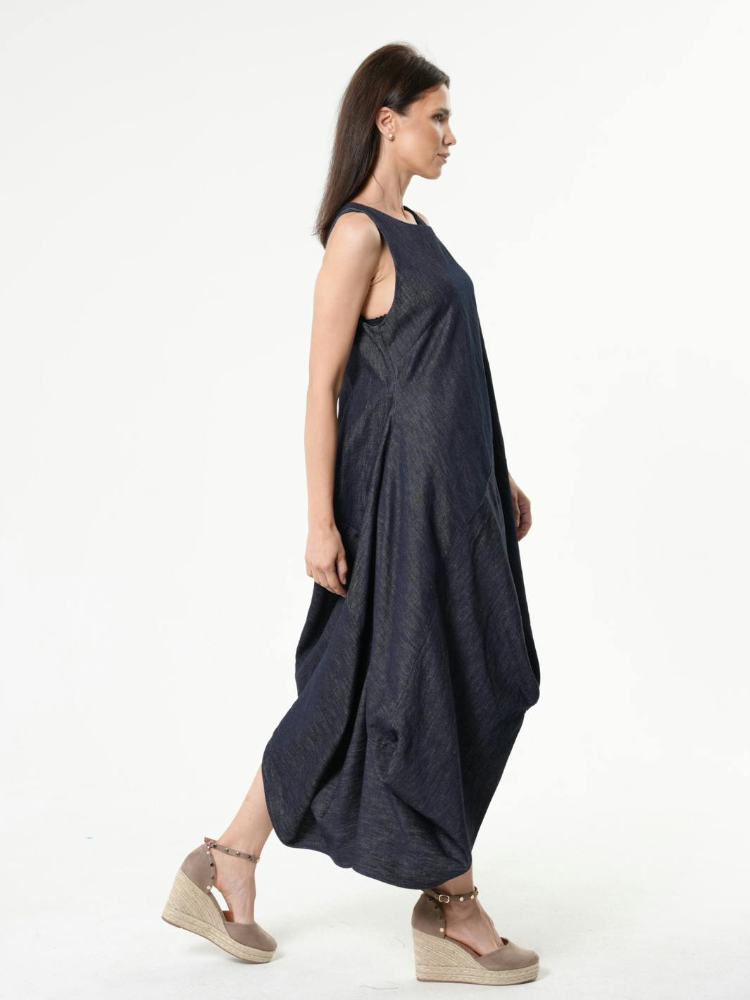 Thumbnail preview #3 for Long Denim Dress With Linen