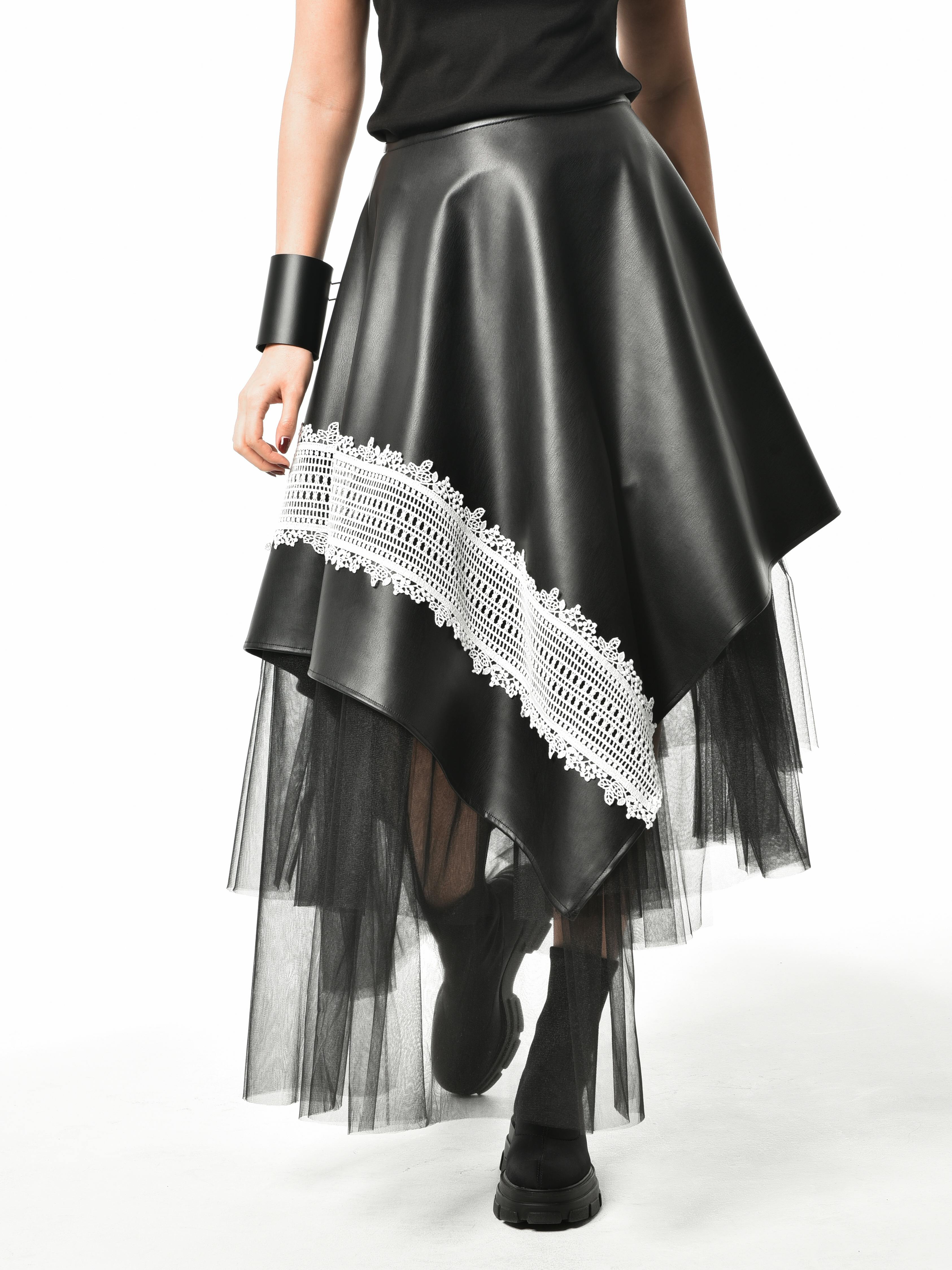 Thumbnail preview #7 for Vegan Leather Skirt With Tulle and Lace 