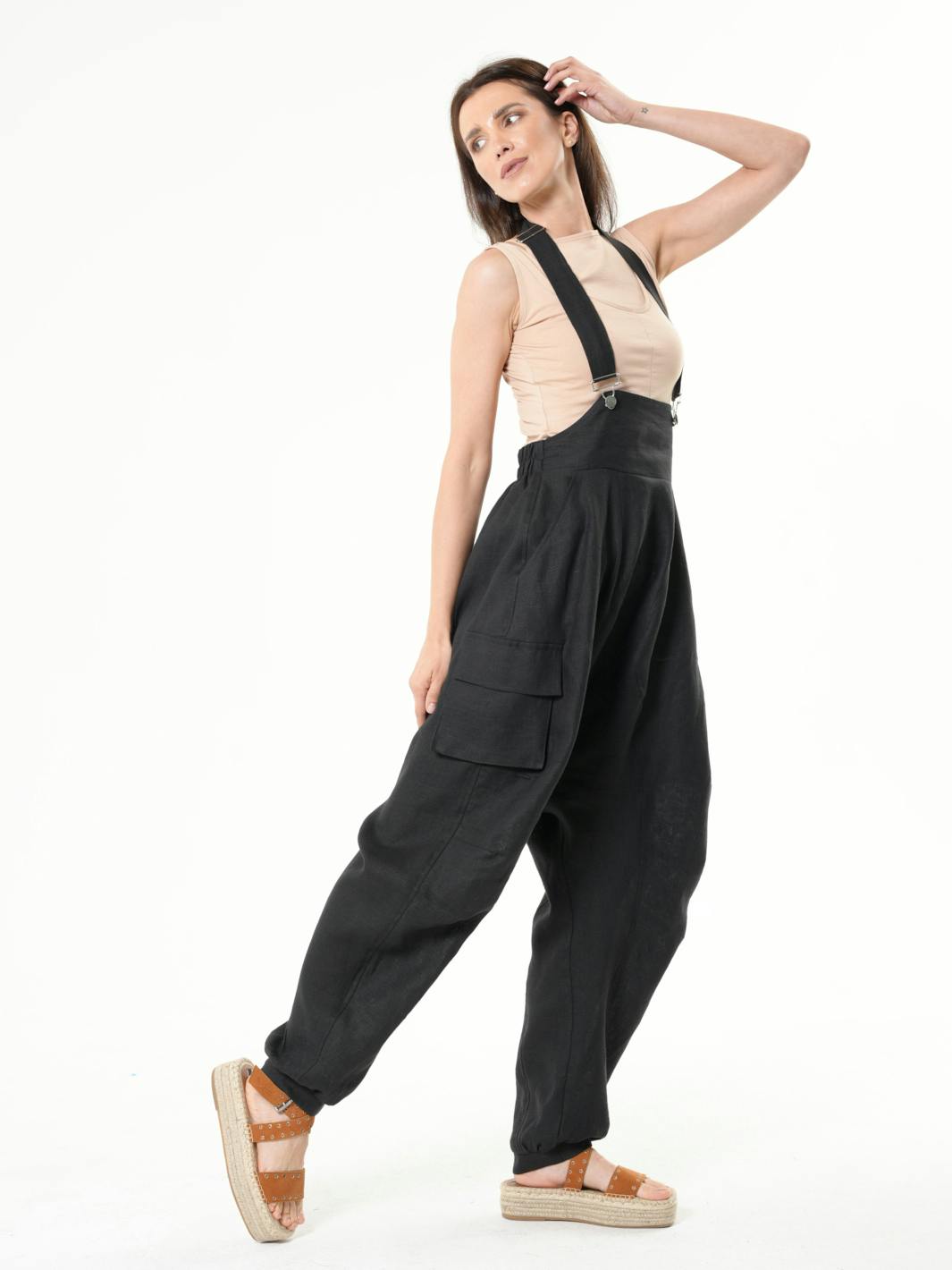 Thumbnail preview #3 for Oversize Linen Jumpsuit In Black 