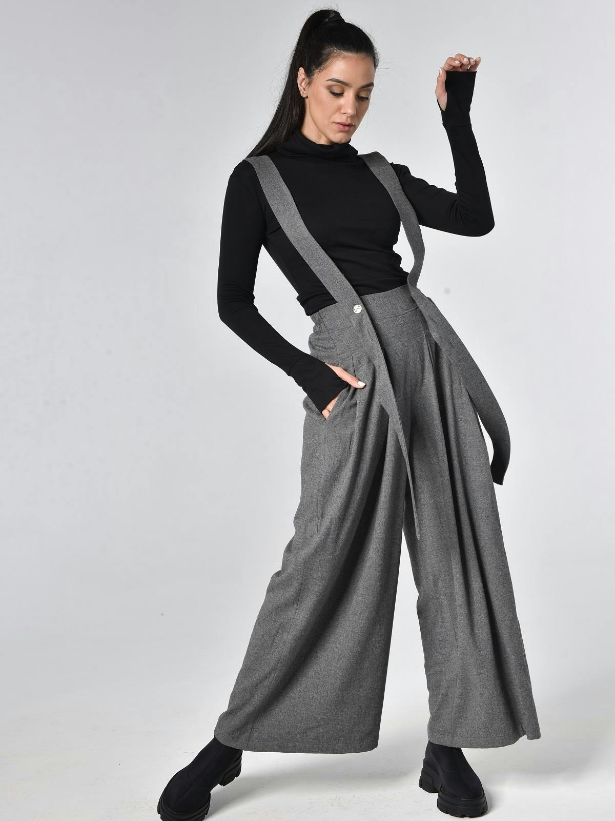 Thumbnail preview #6 for Wide-Leg Wool Pants With Suspenders 