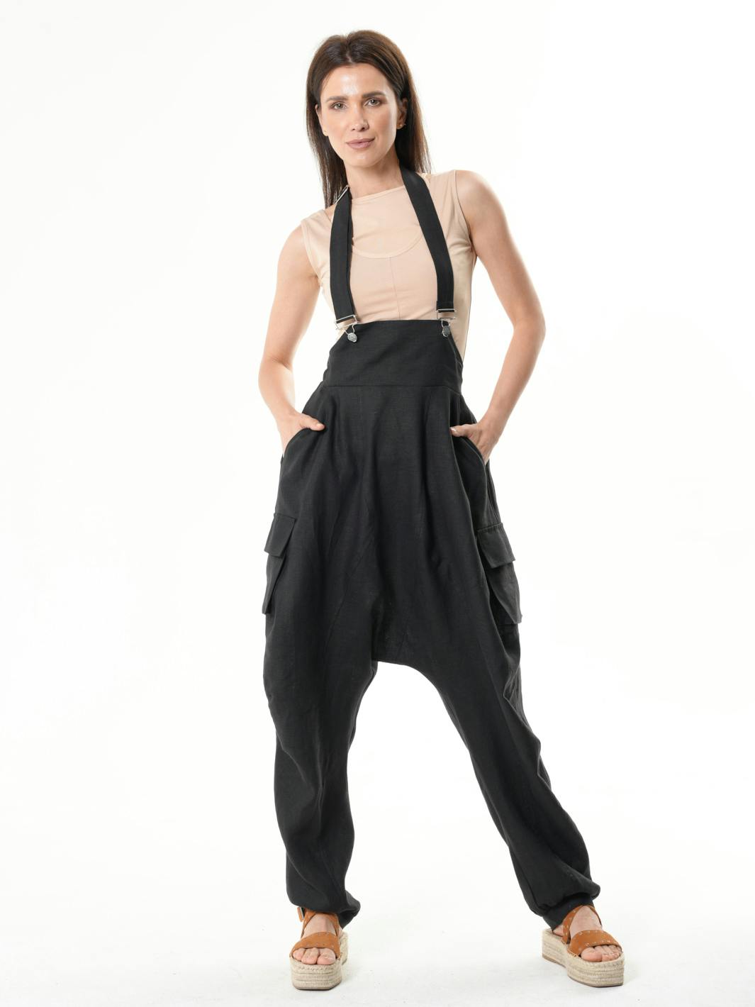 Thumbnail preview #1 for Oversize Linen Jumpsuit In Black 