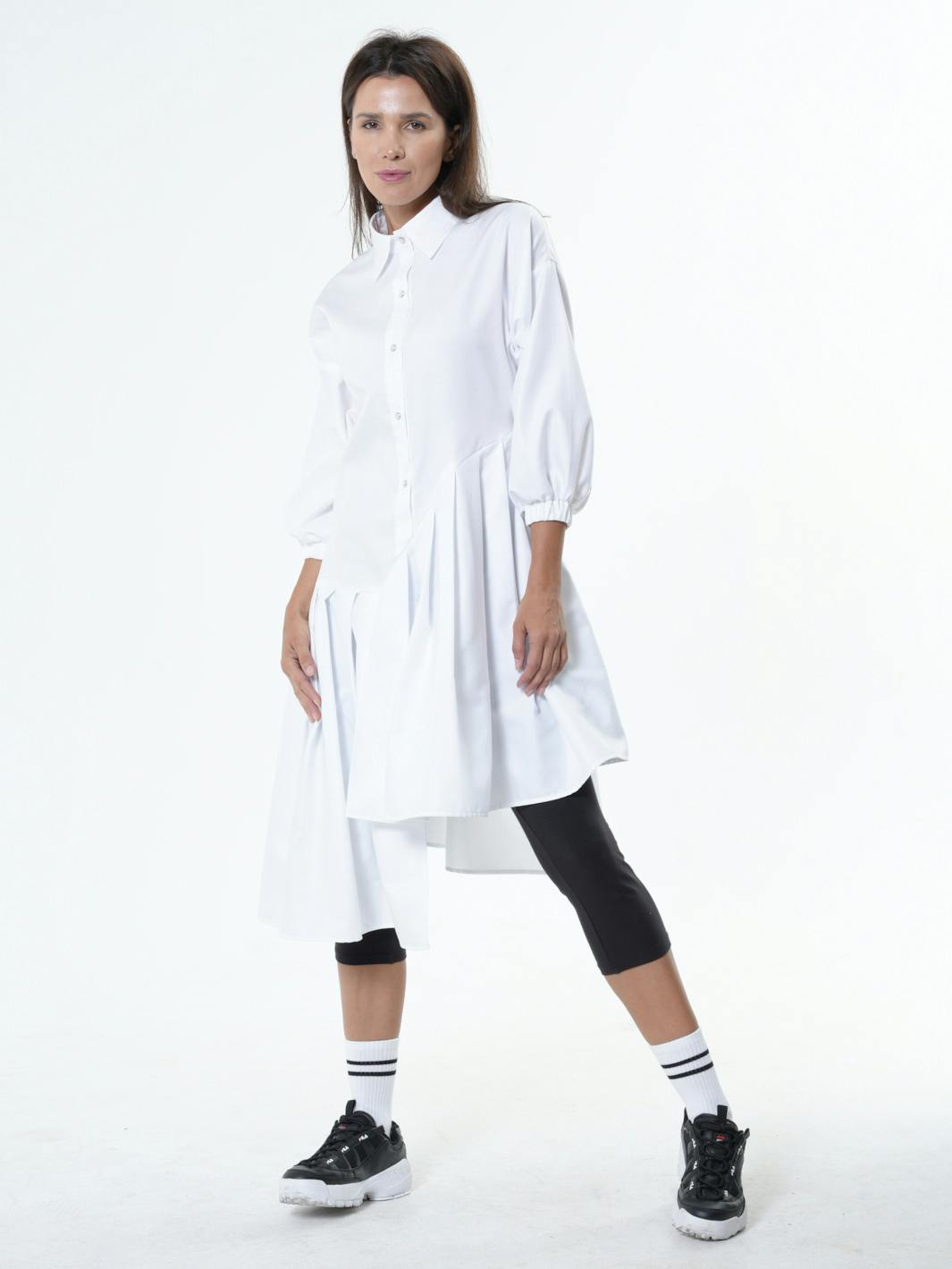 Thumbnail preview #3 for Asymmetric Cotton Tunic Shirt With ¾ sleeves