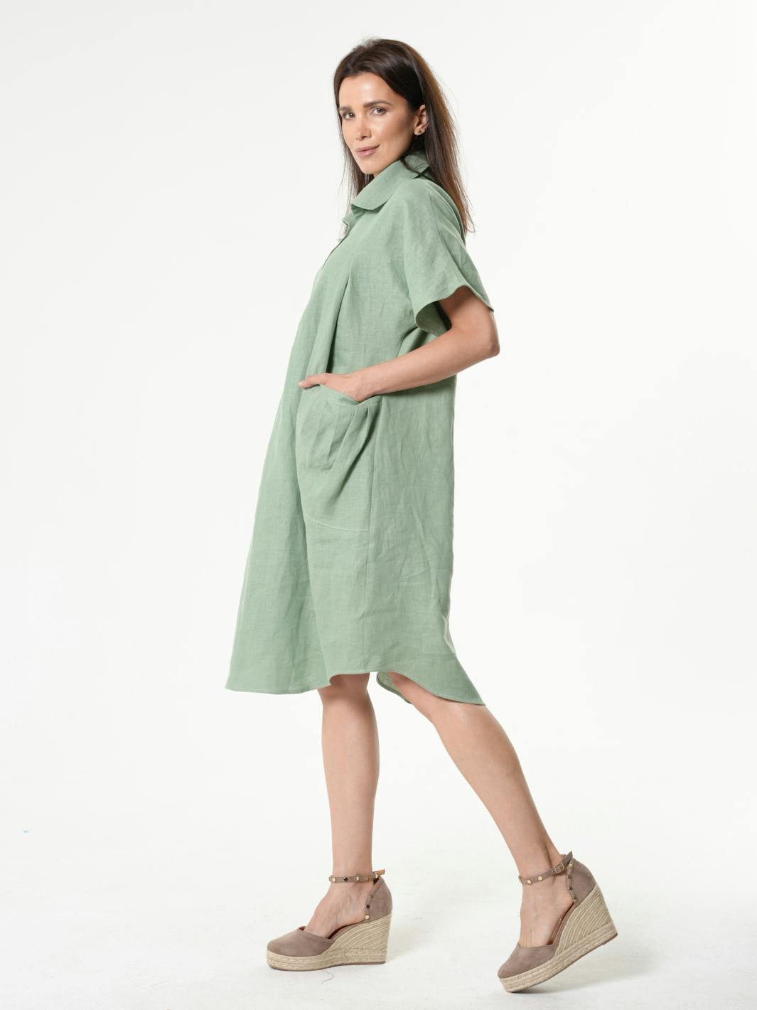 Thumbnail preview #2 for Midi Linen Dress With Side Pockets