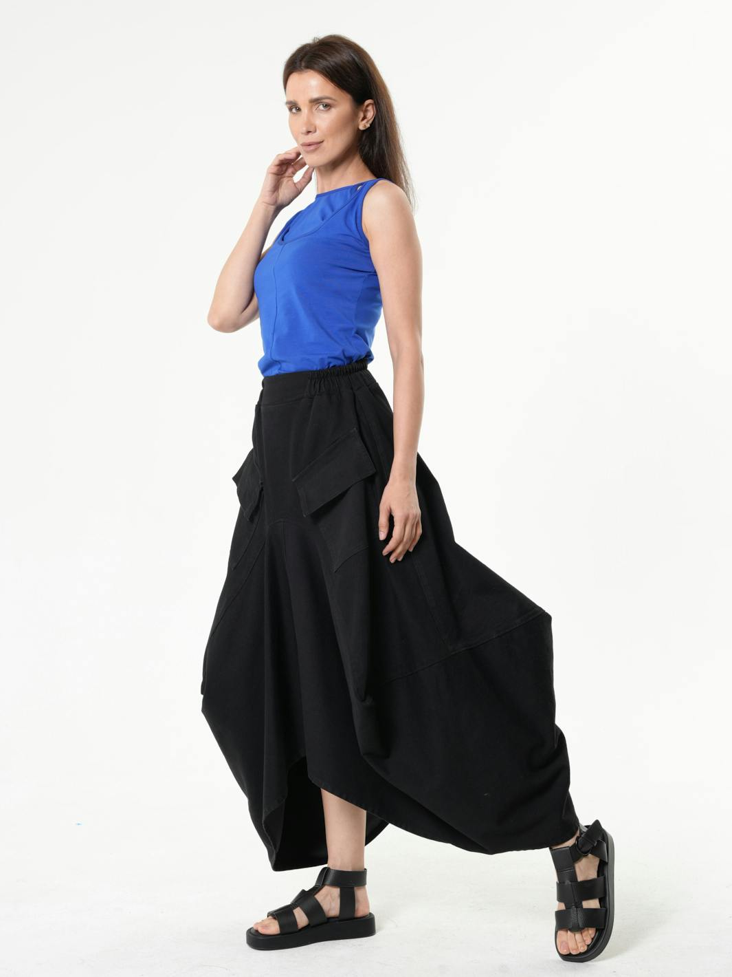 Thumbnail preview #5 for Asymmetrical Long Denim Skirt In Black