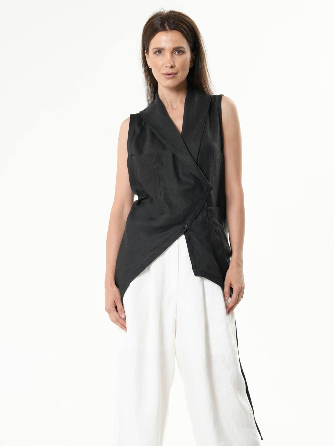 Thumbnail preview #5 for Asymmetric Linen Top / Sleeveless Linen Vest 