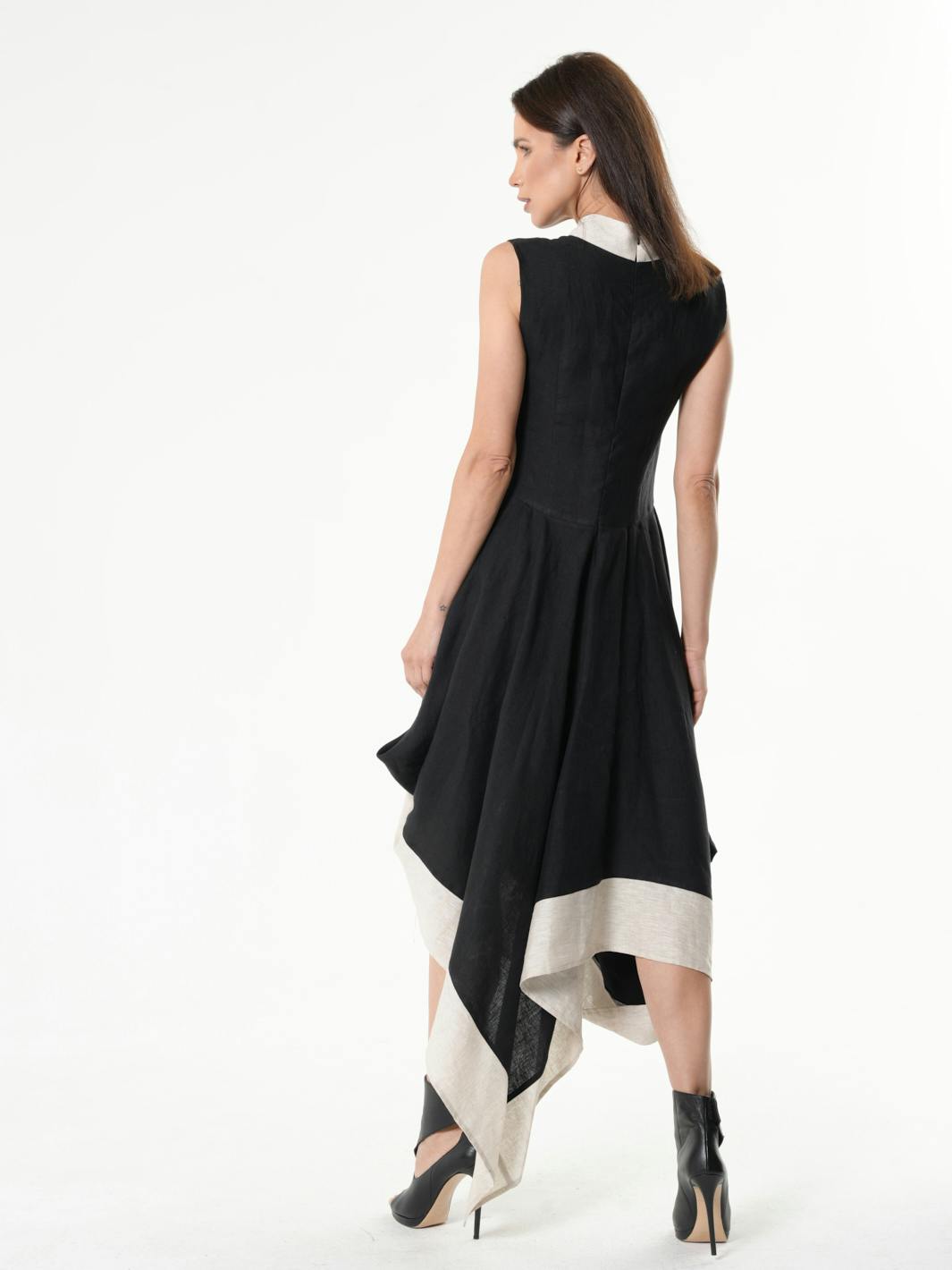 Thumbnail preview #1 for Long Linen Dress In Black and Beige