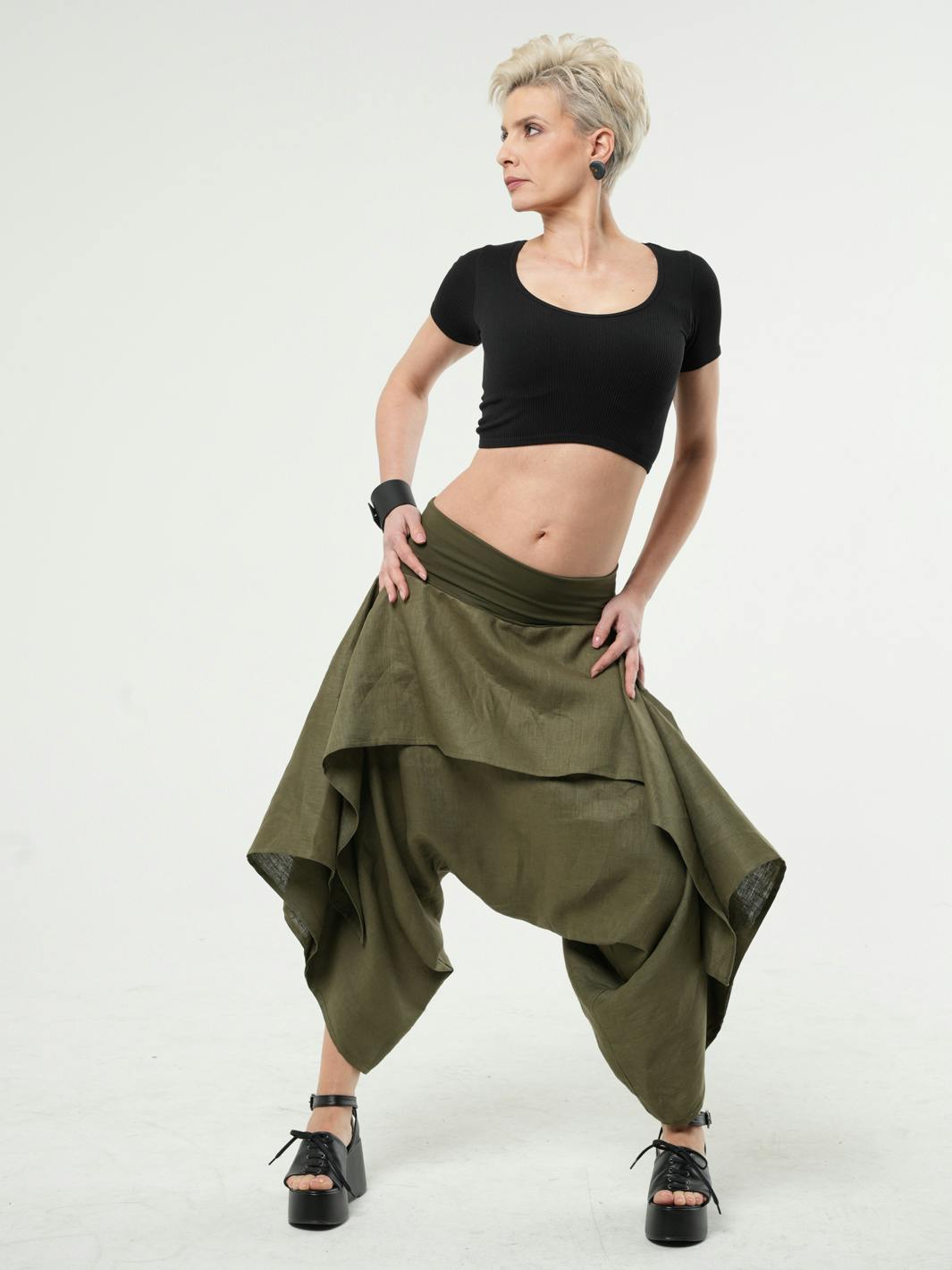 Thumbnail preview #1 for Linen Skirt Pants With Elastic Waist