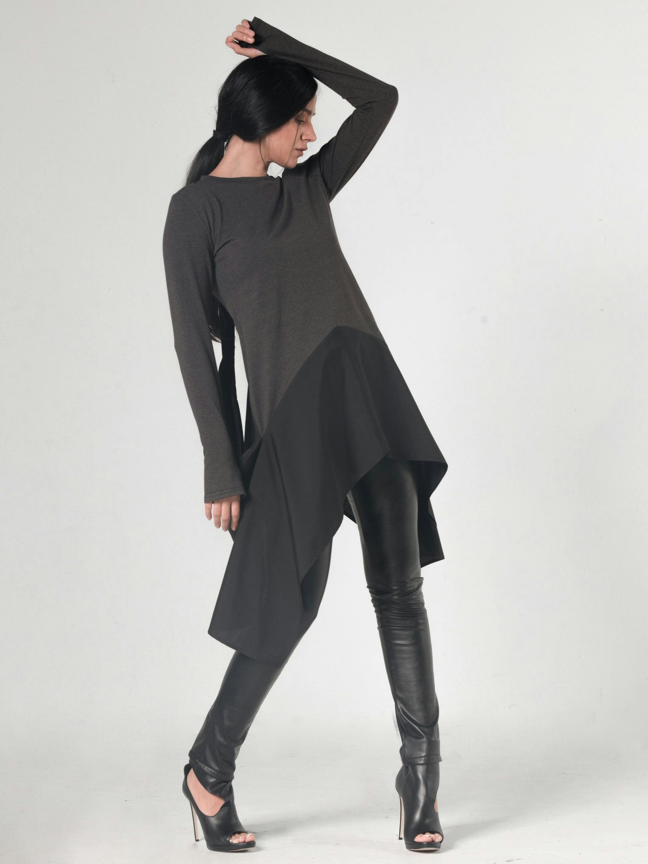 Thumbnail preview #2 for Asymmetric Dark Grey Tunic With Chiffon 