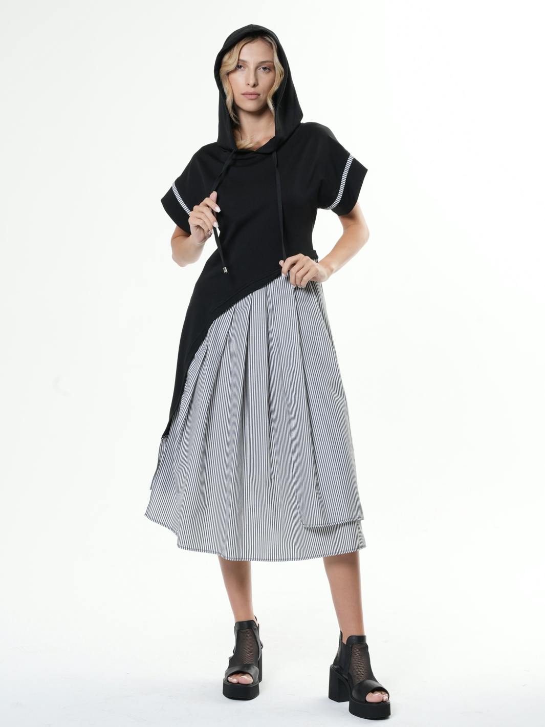 Thumbnail preview #1 for Asymmetric Hooded Dress With Short Sleeves 
