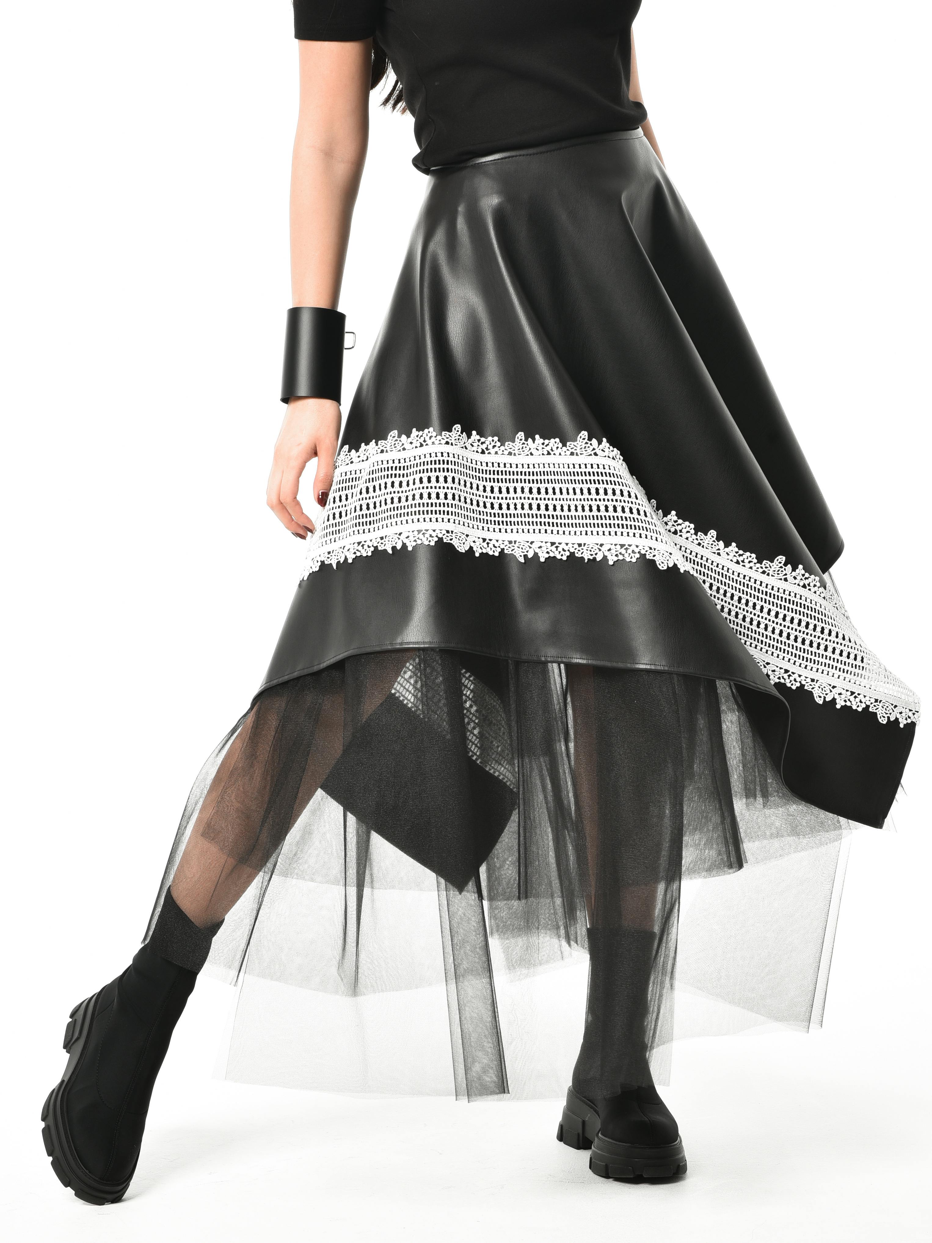 Thumbnail preview #9 for Vegan Leather Skirt With Tulle and Lace 