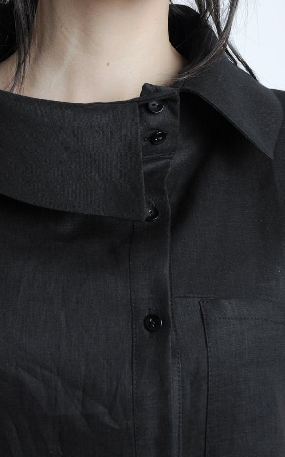 Thumbnail preview #8 for Collared Linen Shirt Dress In Black