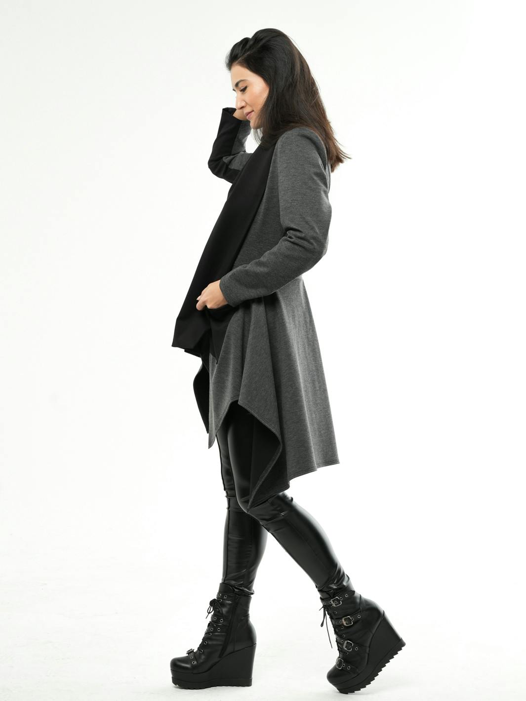 Thumbnail preview #2 for Asymmetric Coat With Scarf