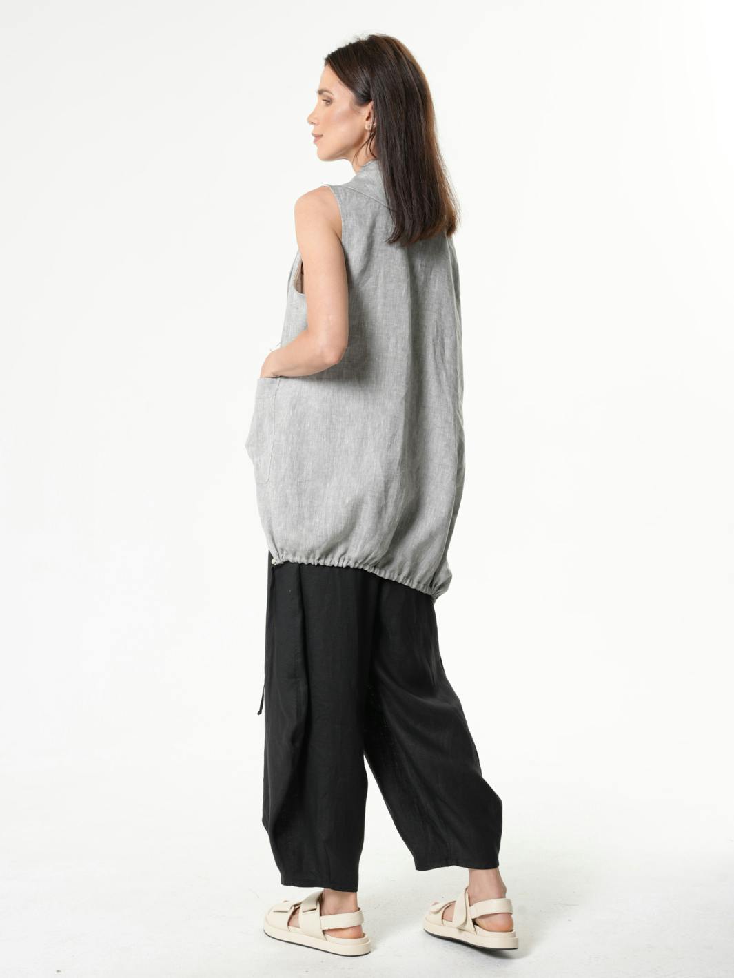 Thumbnail preview #6 for Asymmetric Linen Top / Sleeveless Linen Vest 