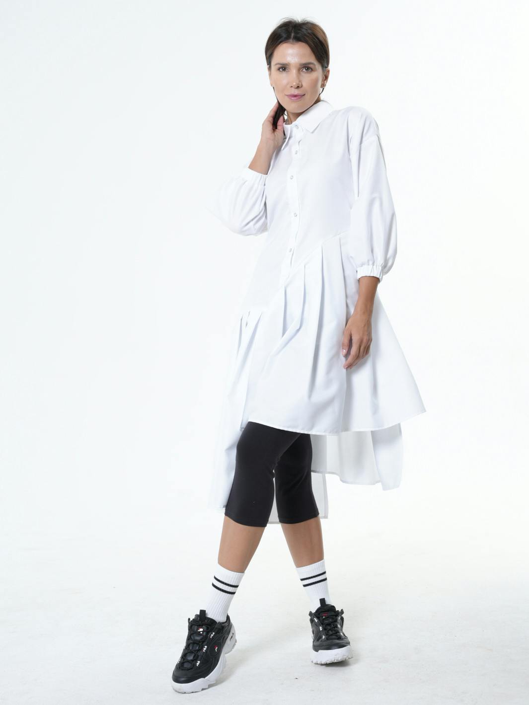 Thumbnail preview #6 for Asymmetric Cotton Tunic Shirt With ¾ sleeves