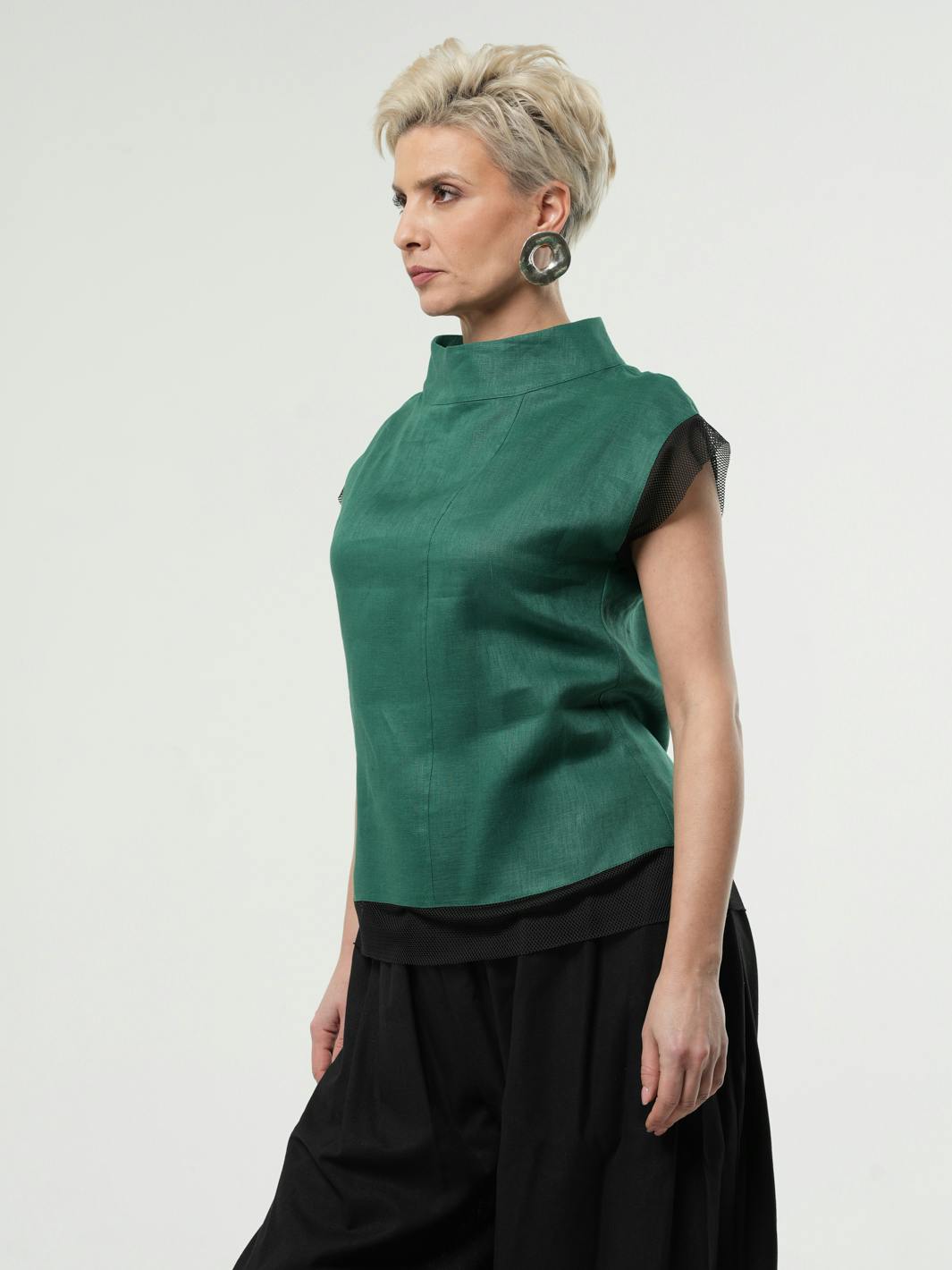 Turtleneck Linen Top With Mesh Details, a product by METAMORPHOZA