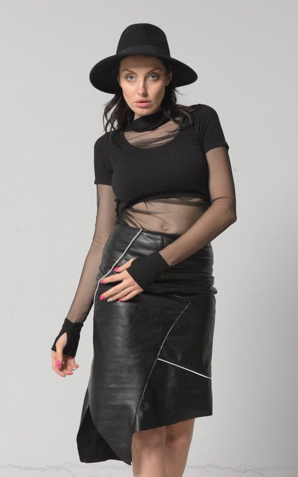 Vegan Leather Asymmetric Skirt, a product by METAMORPHOZA