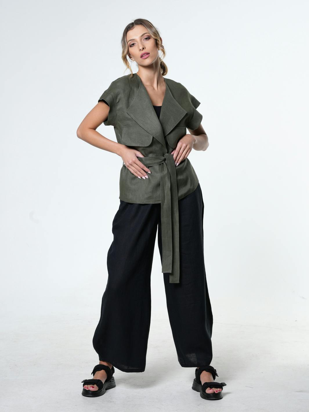 Thumbnail preview #5 for Belted Linen Wrap Top