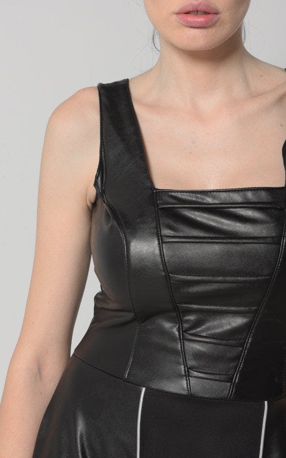 Thumbnail preview #6 for Long Flare Vegan Leather Dress