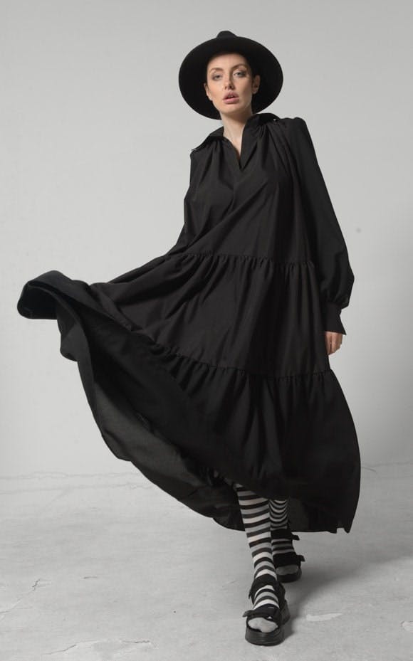 Thumbnail preview #1 for Longsleeve Bohemian Maxi Dress In Black 