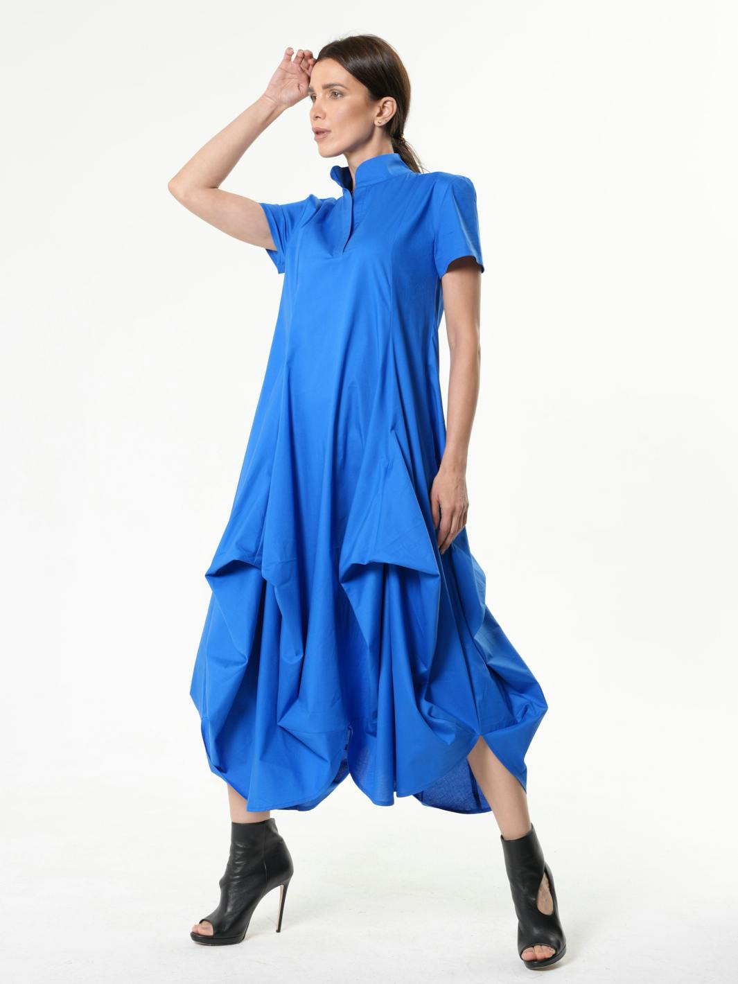 Thumbnail preview #6 for Asymmetric Collared Dress With Short Sleeves 