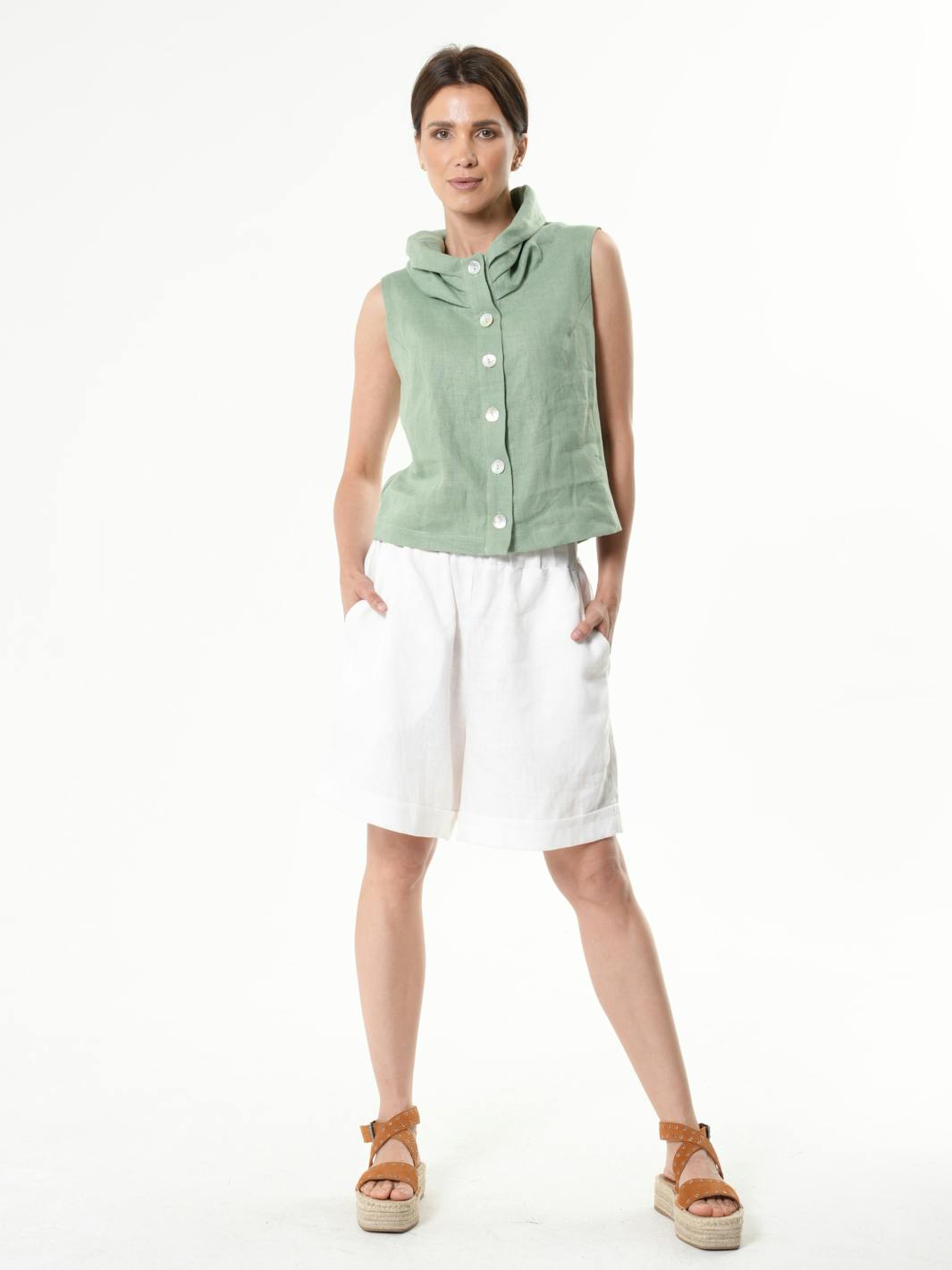 Thumbnail preview #11 for  Buttoned Sleeveless Linen Top