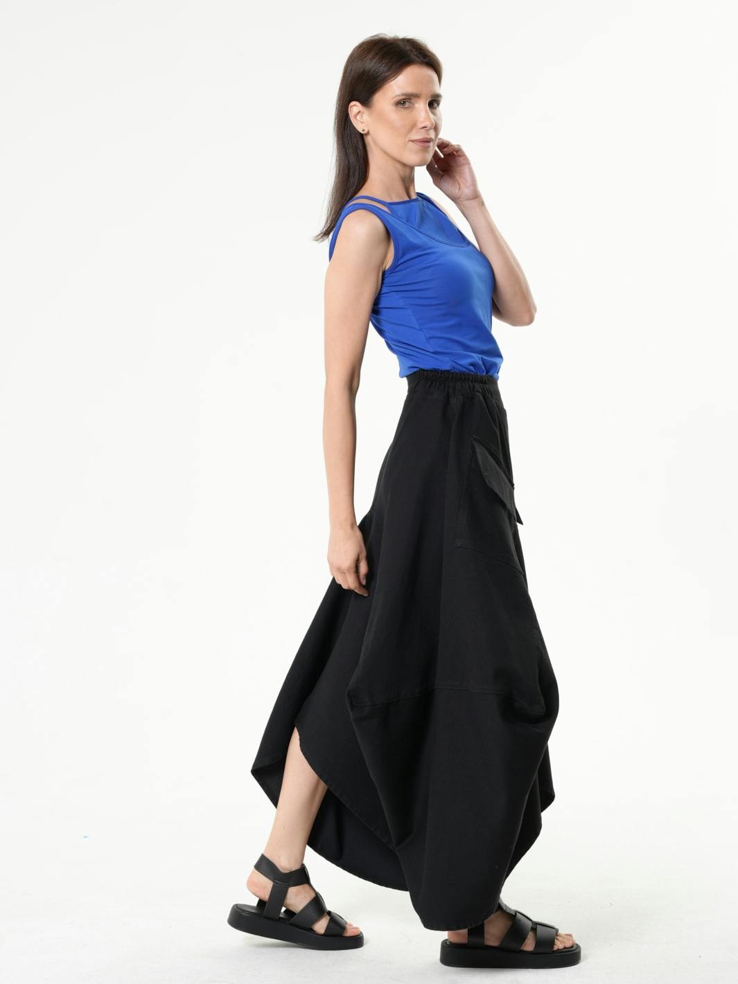 Thumbnail preview #4 for Asymmetrical Long Denim Skirt In Black