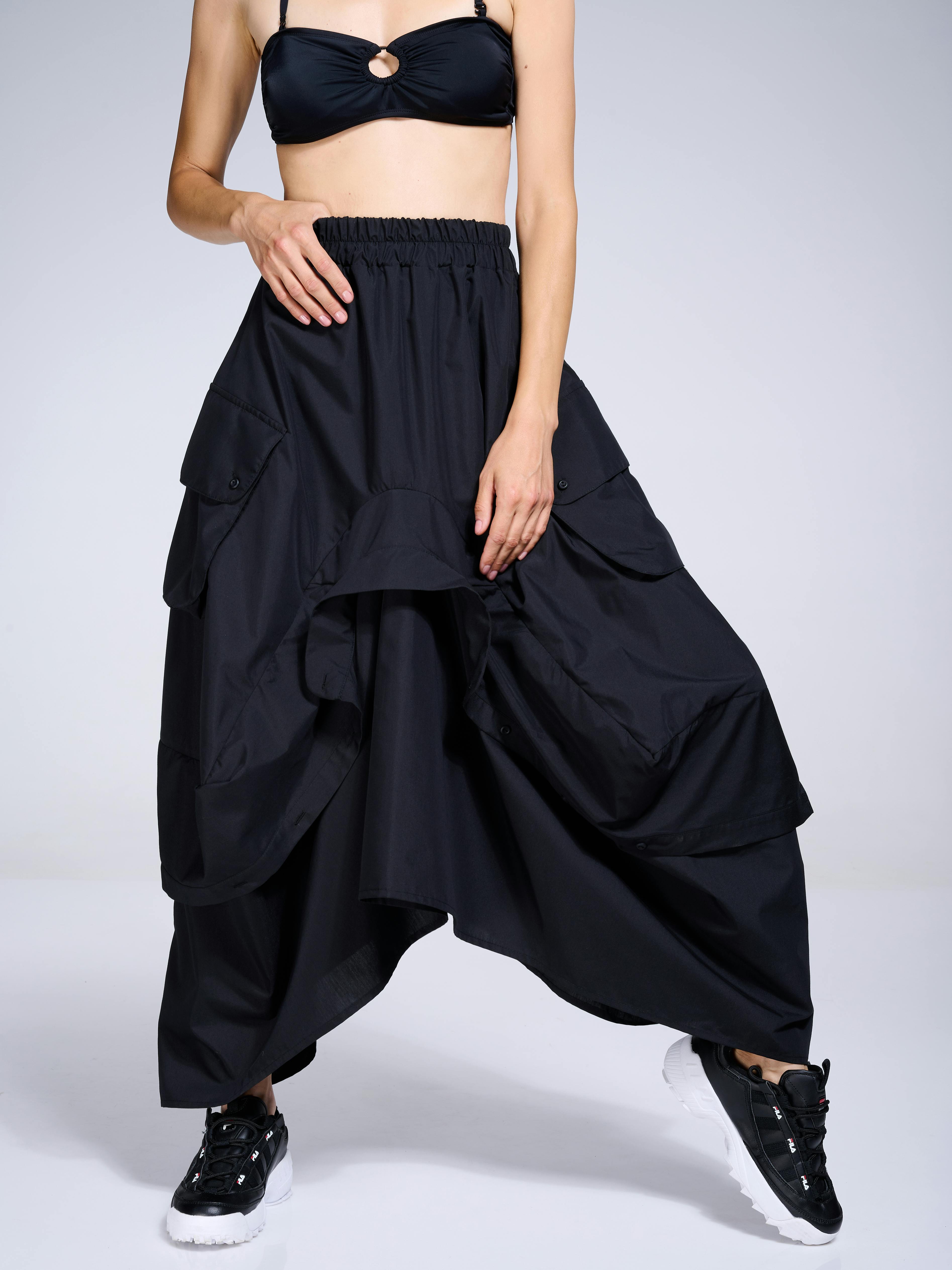 Maxi Skirt With Drapings In Black , a product by METAMORPHOZA