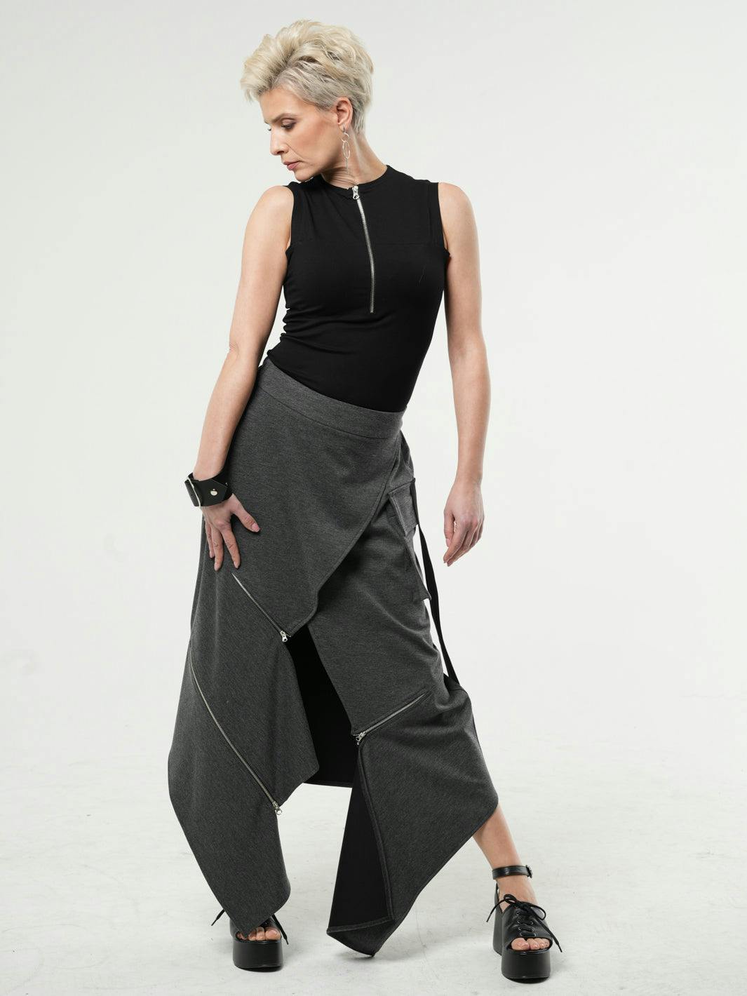 Thumbnail preview #4 for Asymmetric  Long Skirt with Zippers