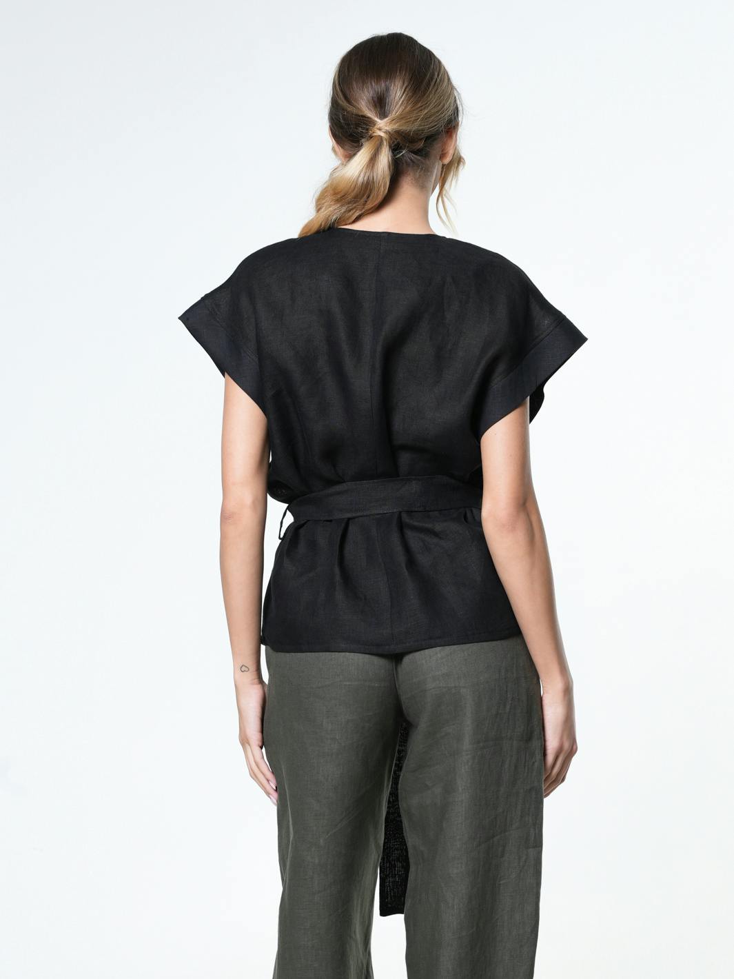 Thumbnail preview #6 for Belted Linen Wrap Top