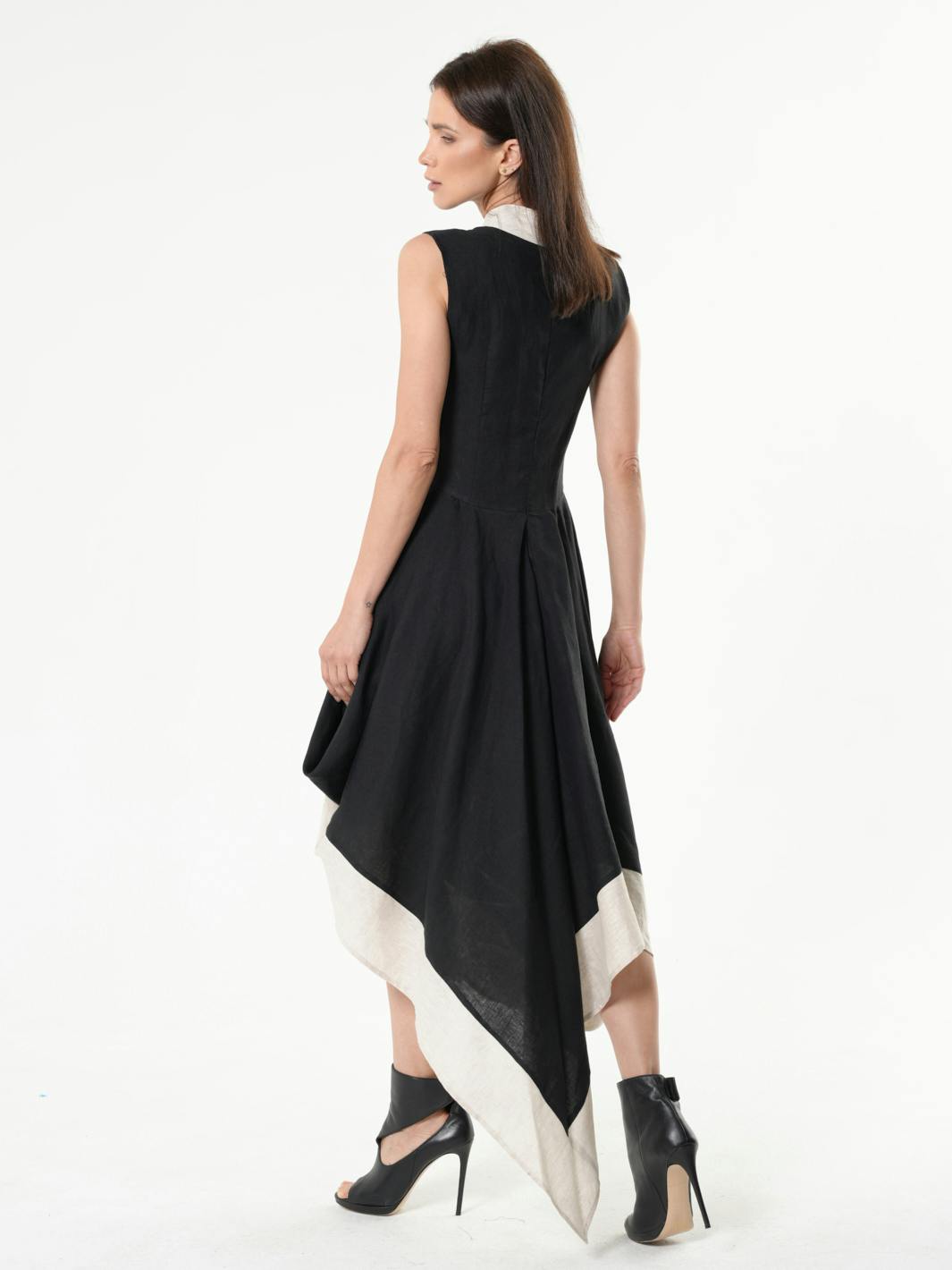 Thumbnail preview #4 for Long Linen Dress In Black and Beige