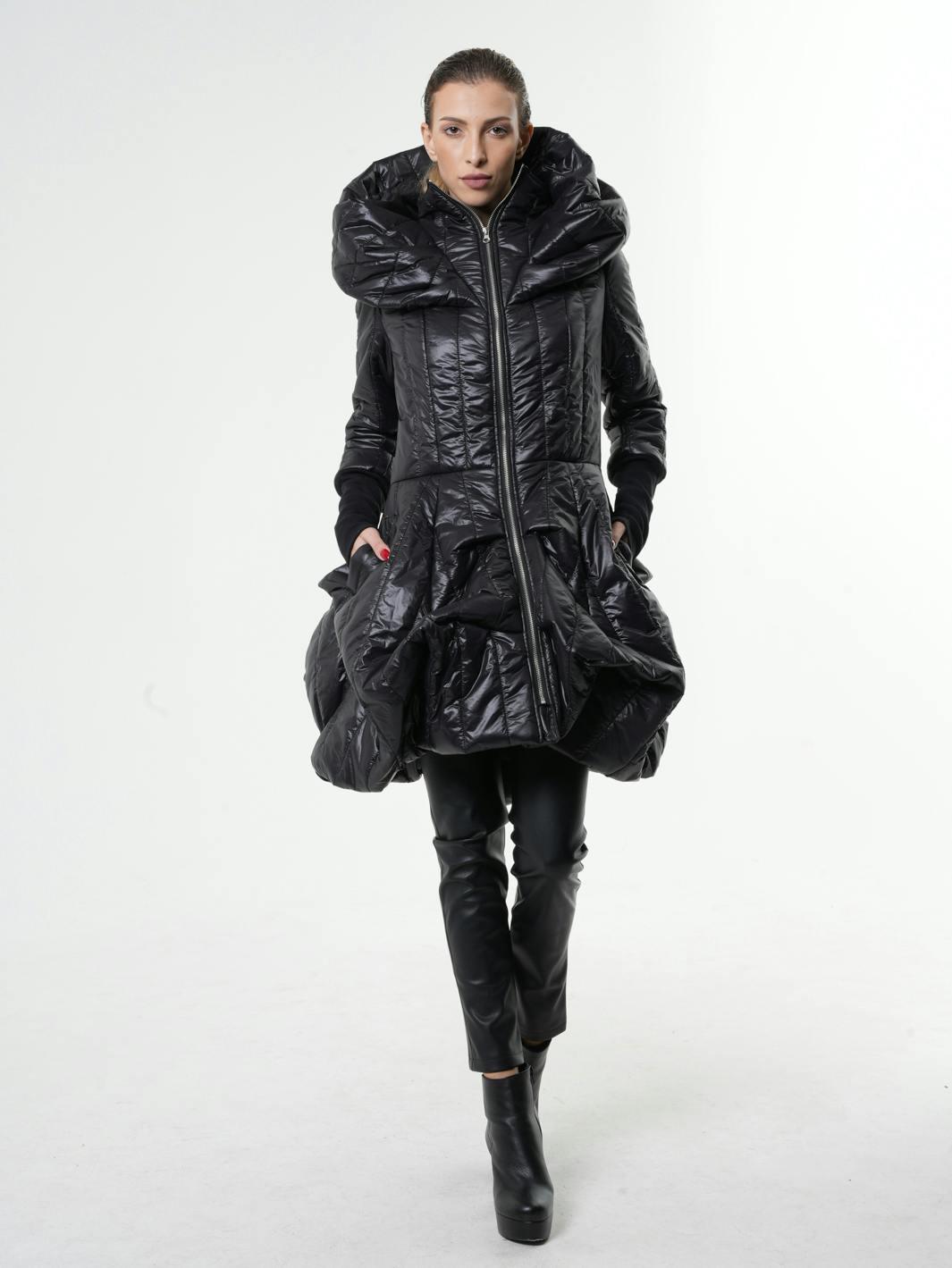 Black Puffer Coat With Large Collar, a product by METAMORPHOZA