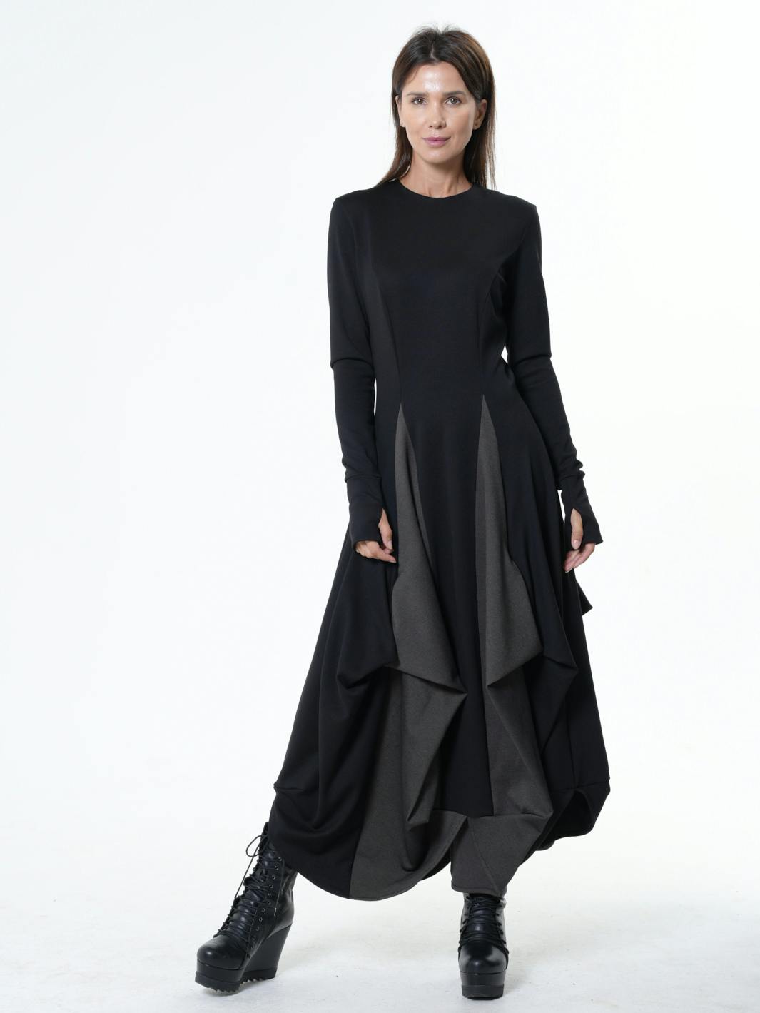 Thumbnail preview #12 for Long Dress With Draping and Thumbhole Sleeves