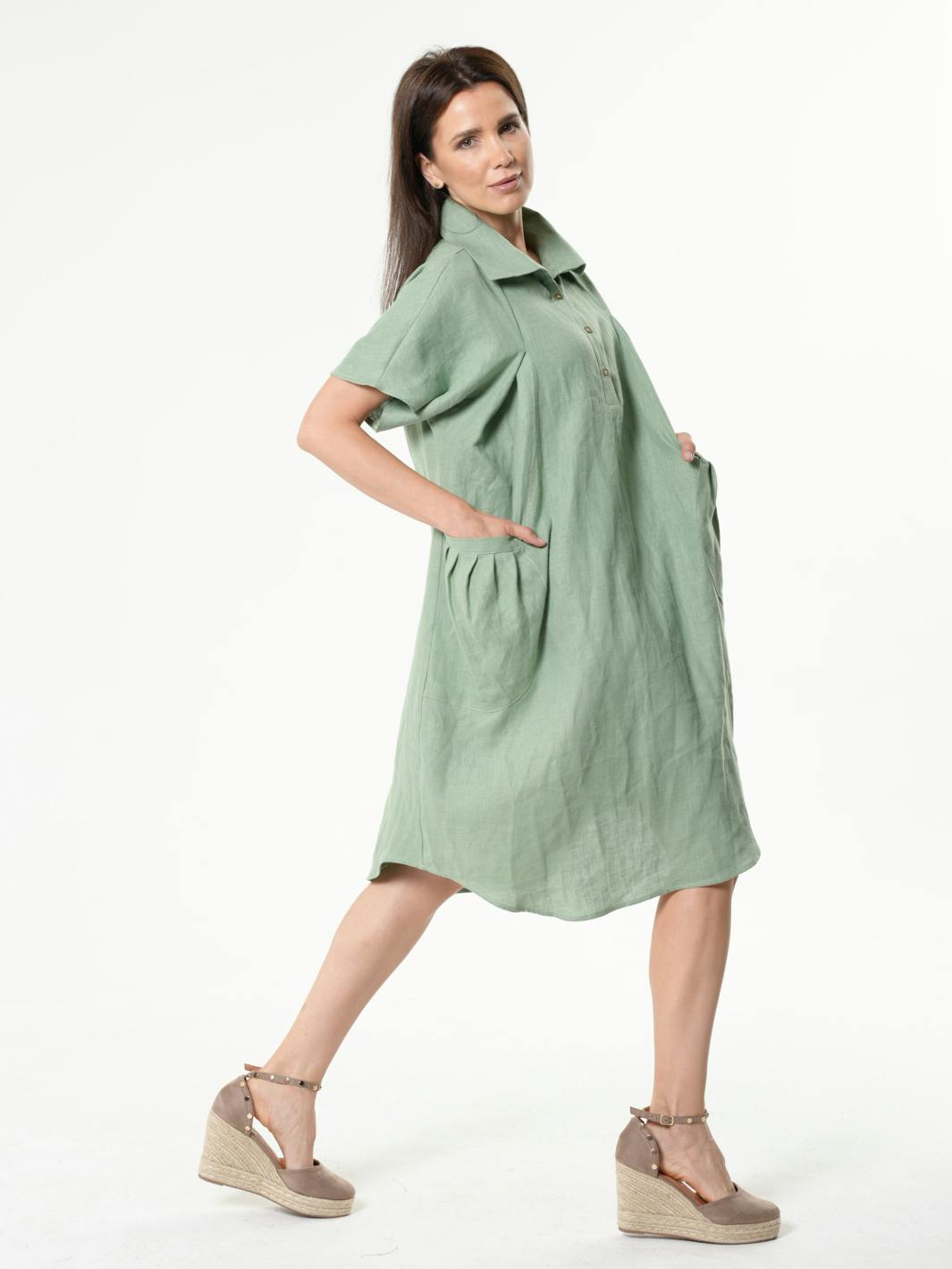 Thumbnail preview #8 for Midi Linen Dress With Side Pockets