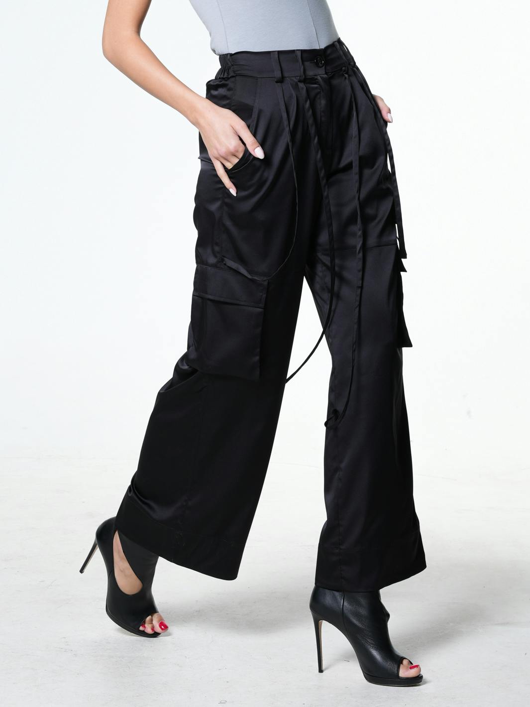 Thumbnail preview #1 for Black Satin Cargo Pants