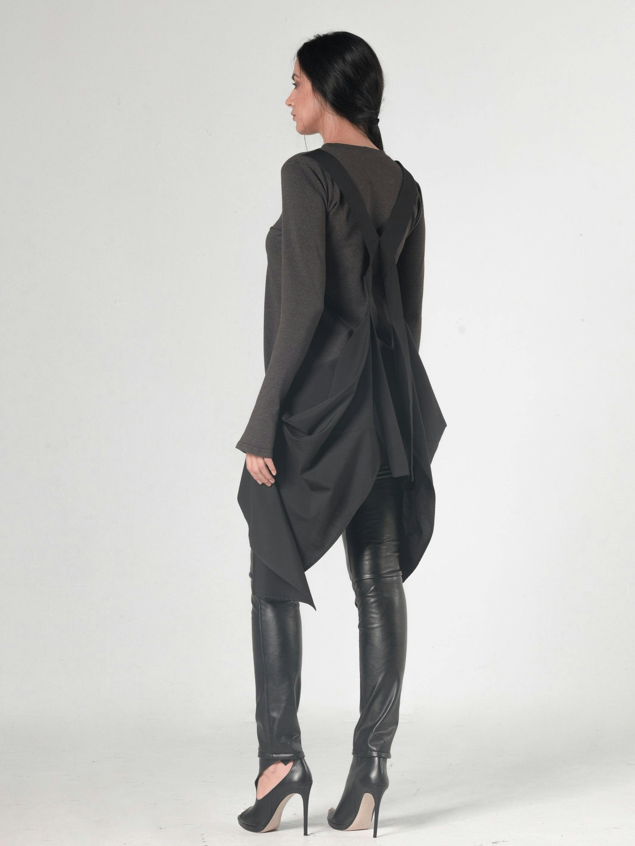 Thumbnail preview #1 for Asymmetric Dark Grey Tunic With Chiffon 