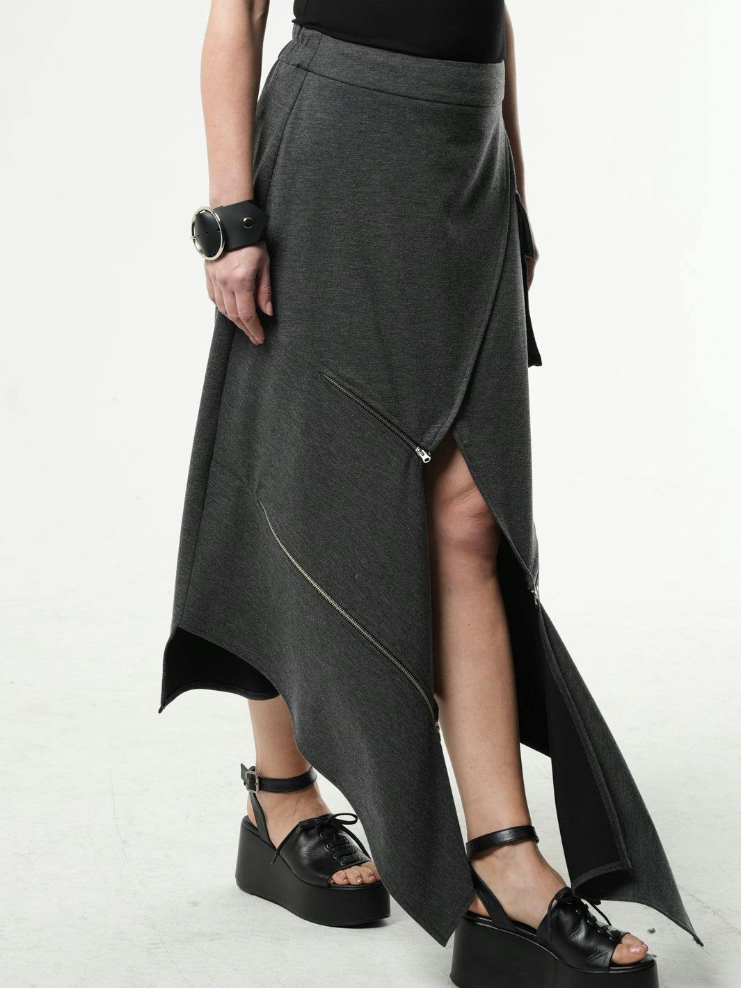 Thumbnail preview #2 for Asymmetric  Long Skirt with Zippers