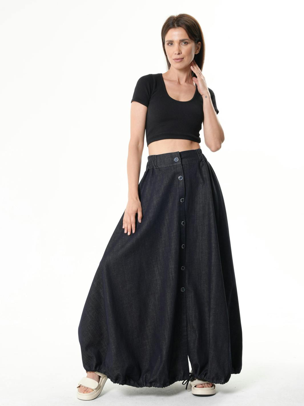 Thumbnail preview #1 for Dark Denim Skirt With Linen 