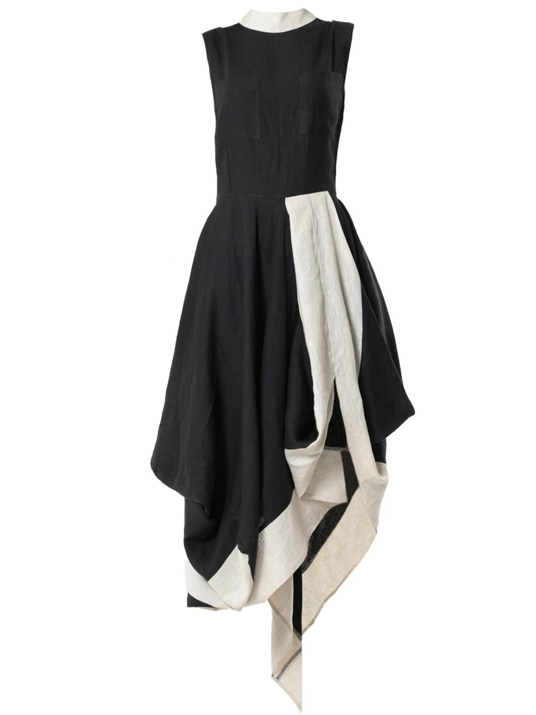 Thumbnail preview #2 for Long Linen Dress In Black and Beige