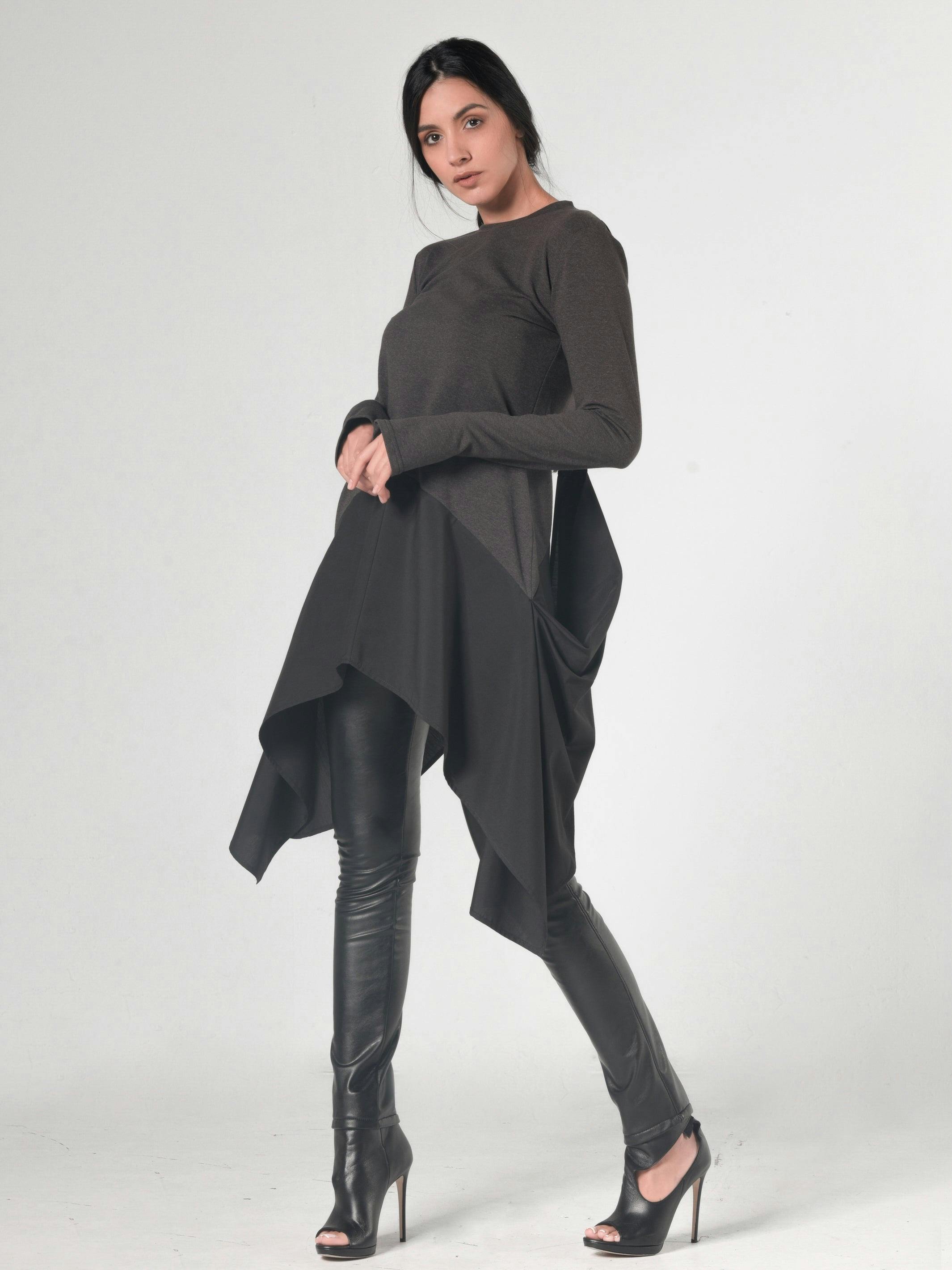 Thumbnail preview #6 for Asymmetric Dark Grey Tunic With Chiffon 