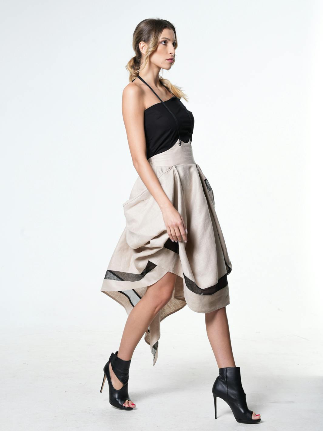 Thumbnail preview #2 for Avant Garde Linen Skirt With Ties