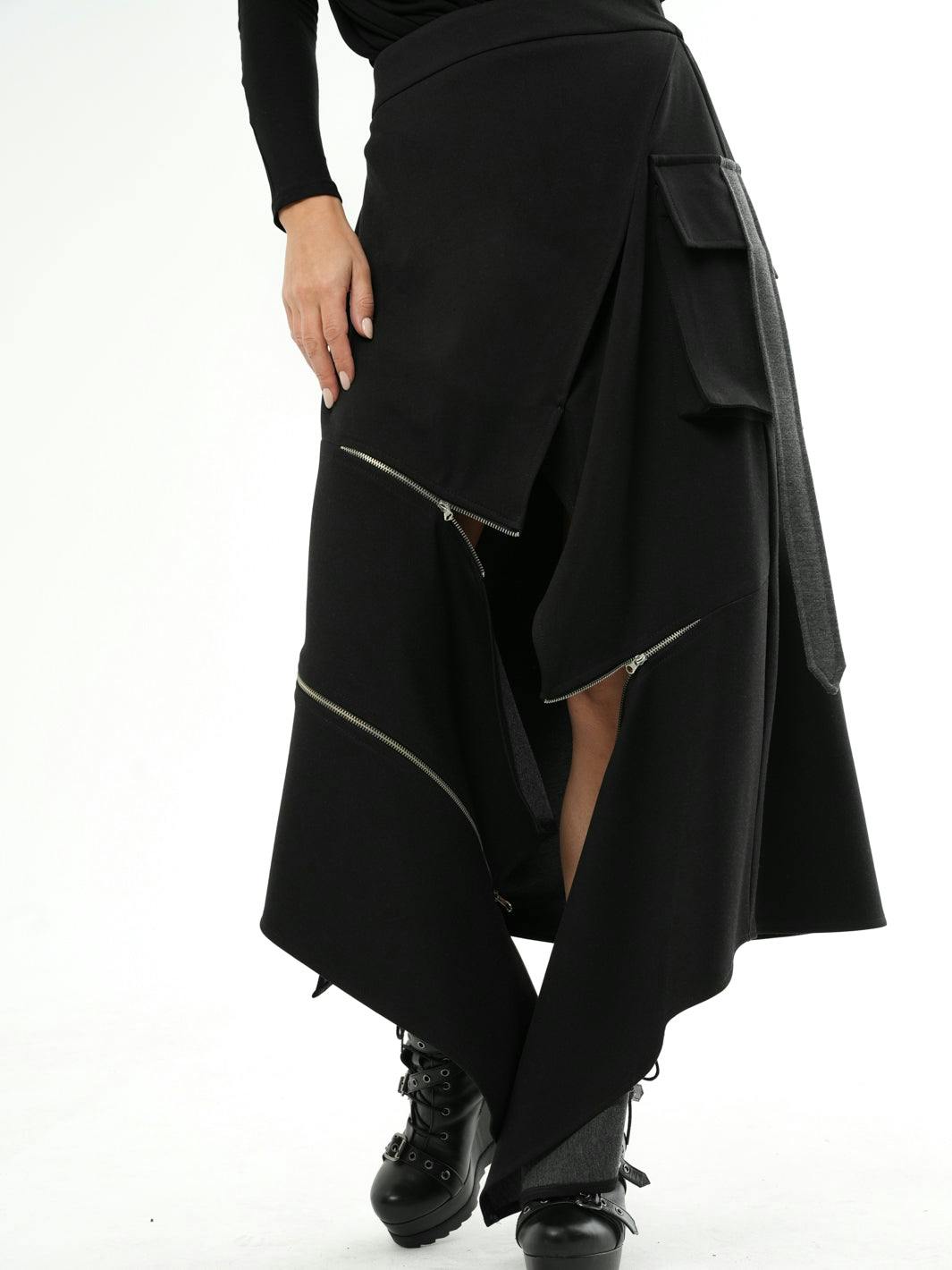 Thumbnail preview #3 for Asymmetric  Long Skirt with Zippers