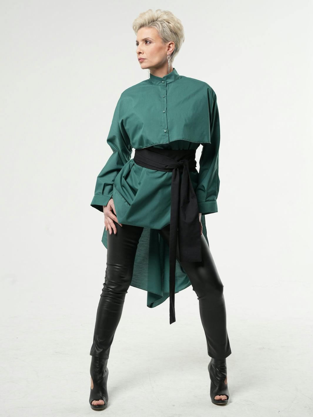 Extravagant Belted Long Cotton Shirt , a product by METAMORPHOZA