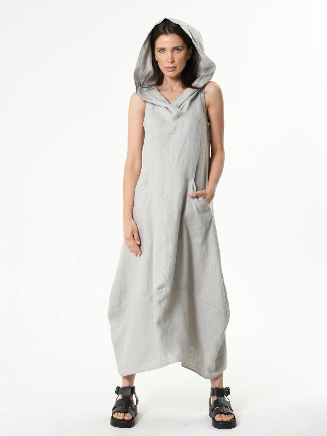 Thumbnail preview #1 for Long Linen Hooded Dress