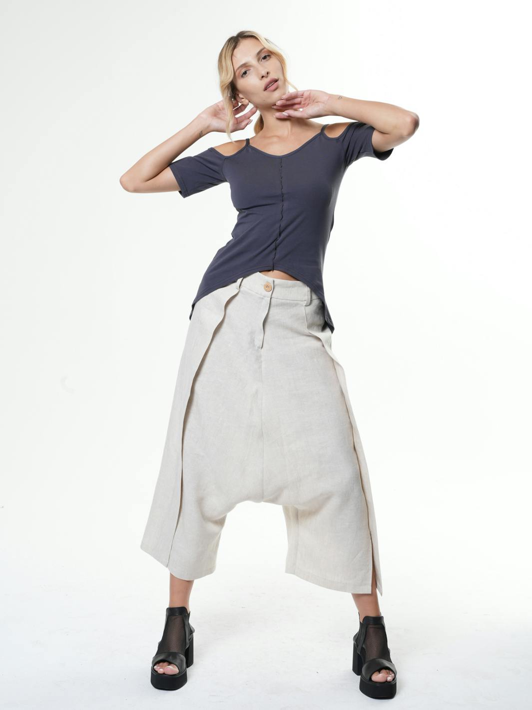 Thumbnail preview #1 for Belted Linen Harem Pants